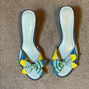 Hillard Hanson Miu Miu Blue and Yellow Bow Sandals. 9.5